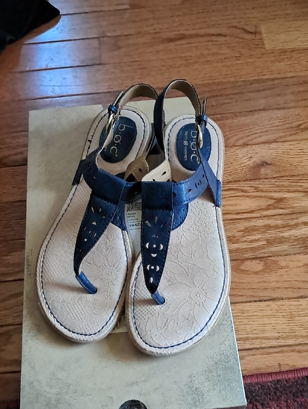 b.o.c. Navy Blue Womens' Thong Sandals with Floral Footbed